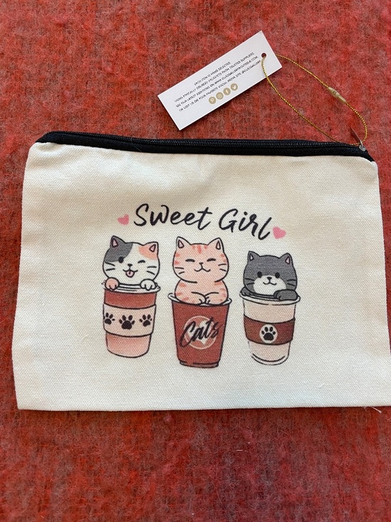 Handbags - NWT! Adorable "Sweet Girl" Coffee Cats - Small Canvas Bag